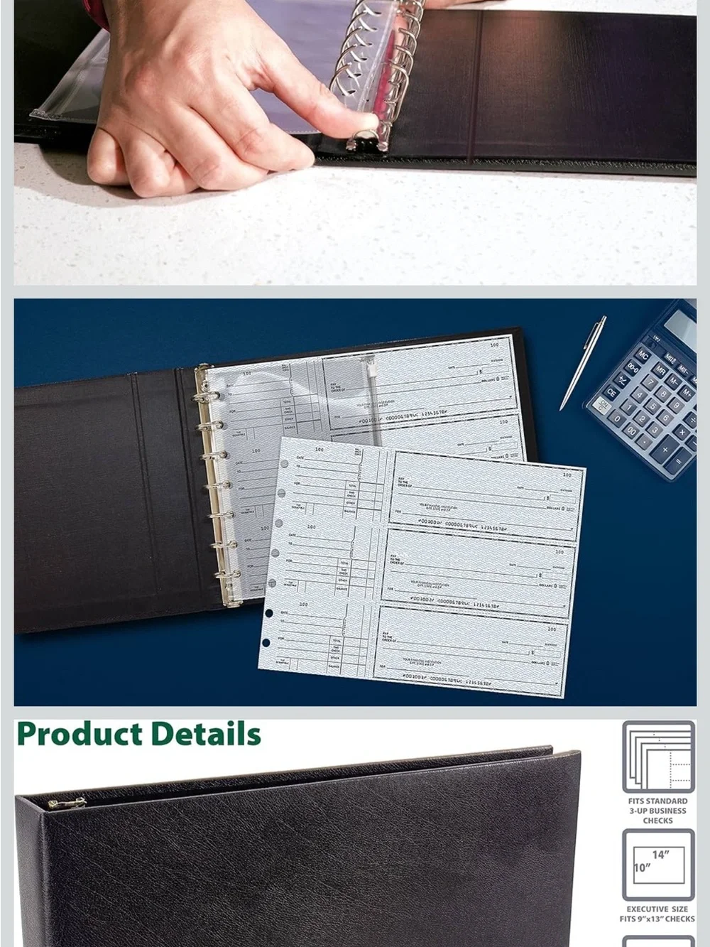 Black 7 Ring Business Checkbook Binder